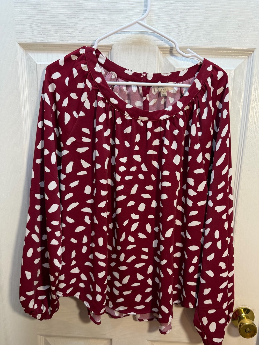 Umgee Women's Long Sleeve Burgundy Printed Blouse